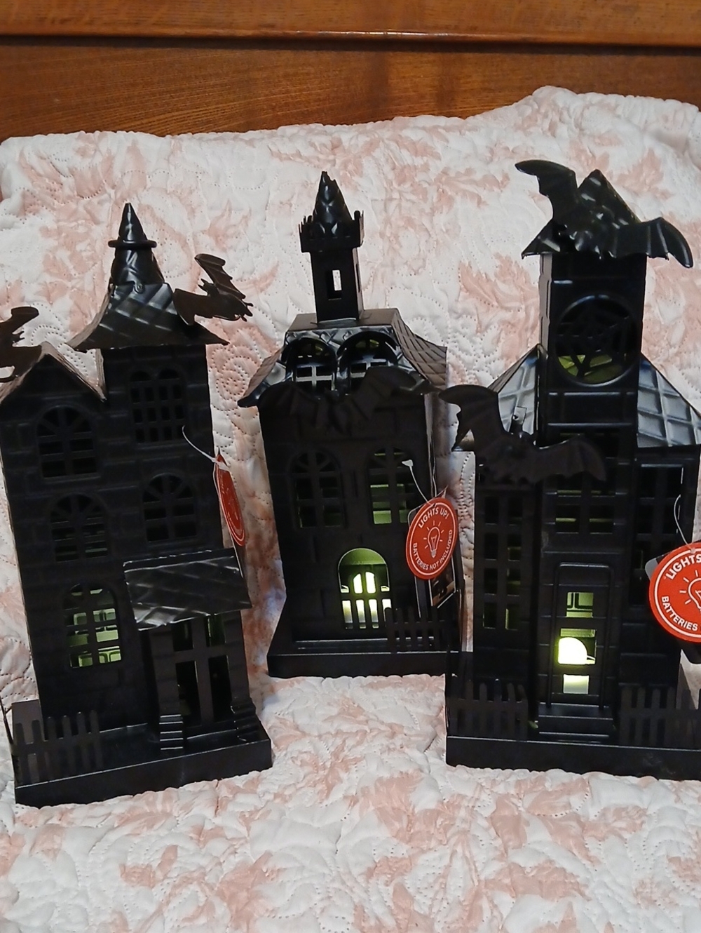Metal Lantern Black Haunted House LED Accent Decor - Set of 3